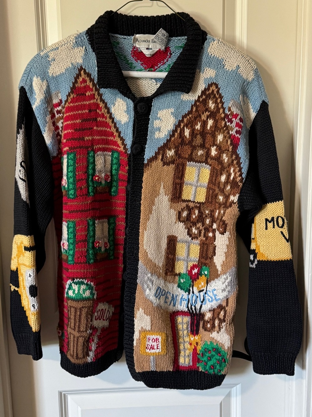 Vintage Hand Knit Real Estate Realtor Cardigan Sweater